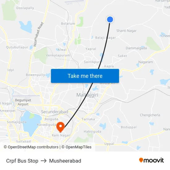 Crpf Bus Stop to Musheerabad map