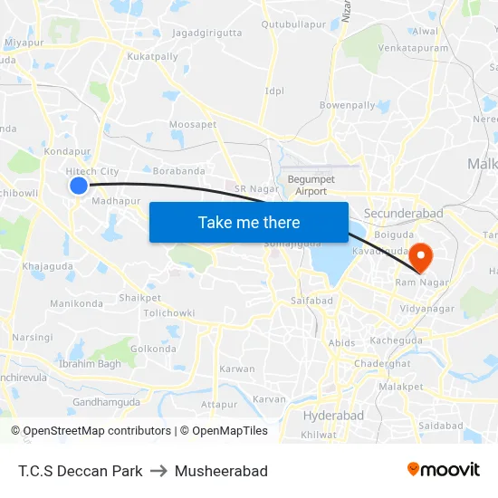 T.C.S Deccan Park to Musheerabad map
