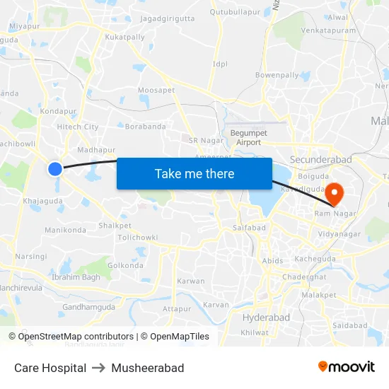 Care Hospital to Musheerabad map