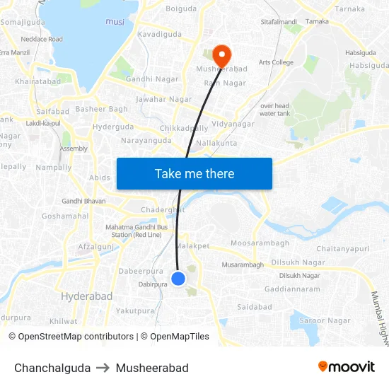 Chanchalguda to Musheerabad map