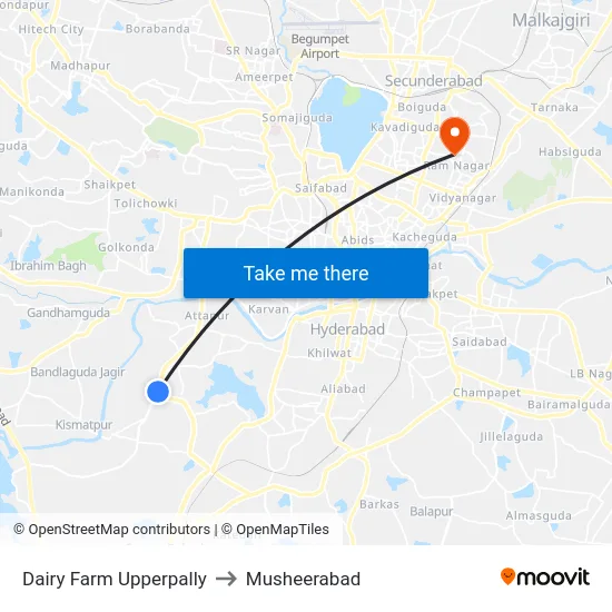 Dairy Farm Upperpally to Musheerabad map