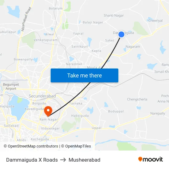 Dammaiguda X Roads to Musheerabad map