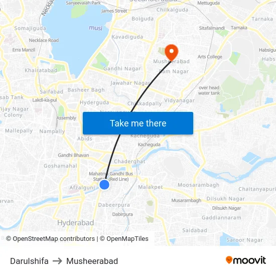Darulshifa to Musheerabad map