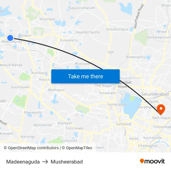 Madeenaguda to Musheerabad map