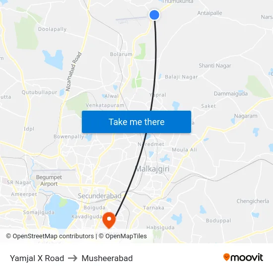 Yamjal X Road to Musheerabad map