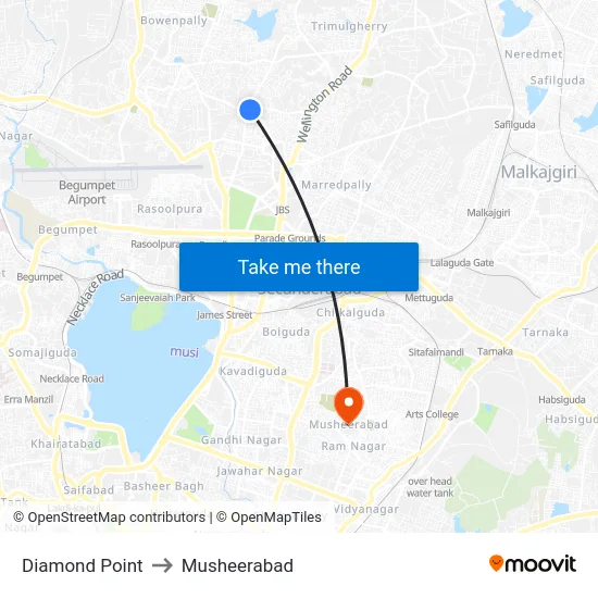 Diamond Point to Musheerabad map