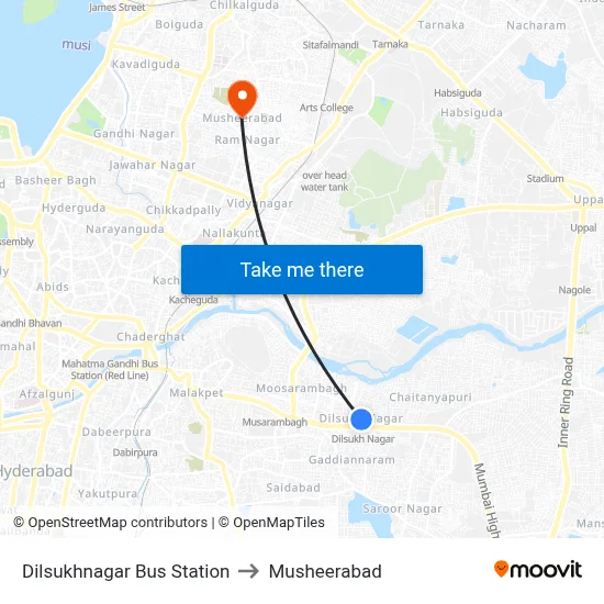 Dilsukhnagar Bus Station to Musheerabad map