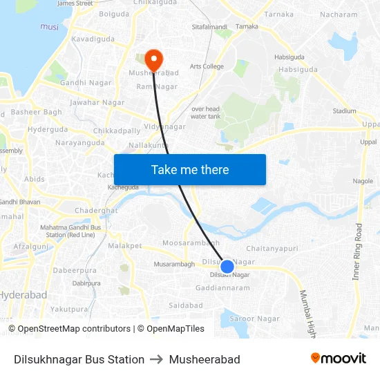 Dilsukhnagar Bus Station to Musheerabad map