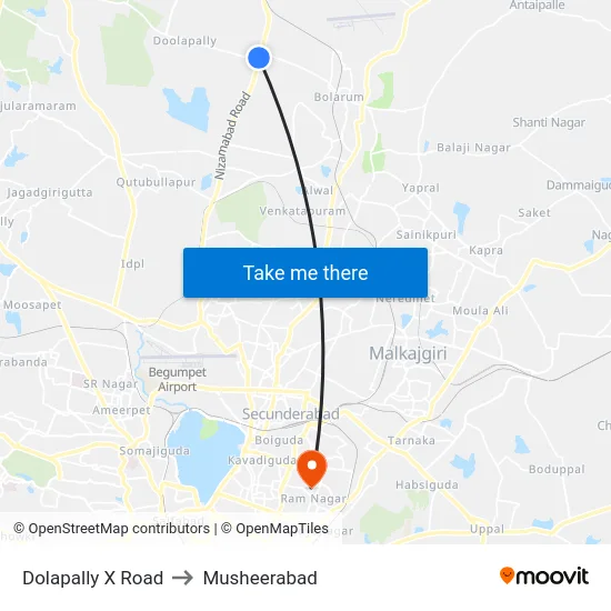 Dolapally X Road to Musheerabad map