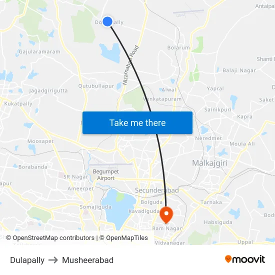 Dulapally to Musheerabad map