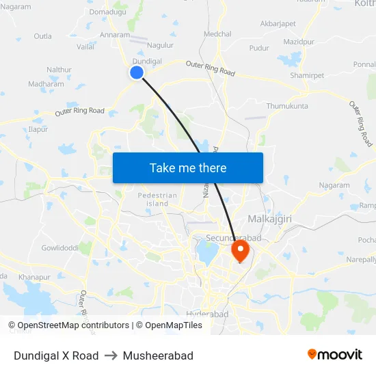 Dundigal X Road to Musheerabad map