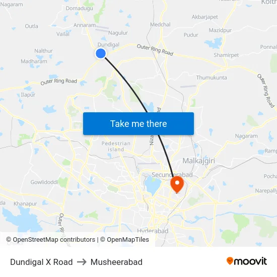 Dundigal X Road to Musheerabad map
