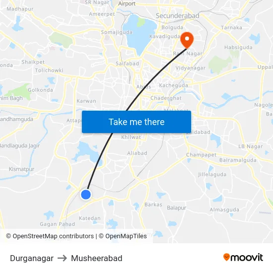 Durganagar to Musheerabad map
