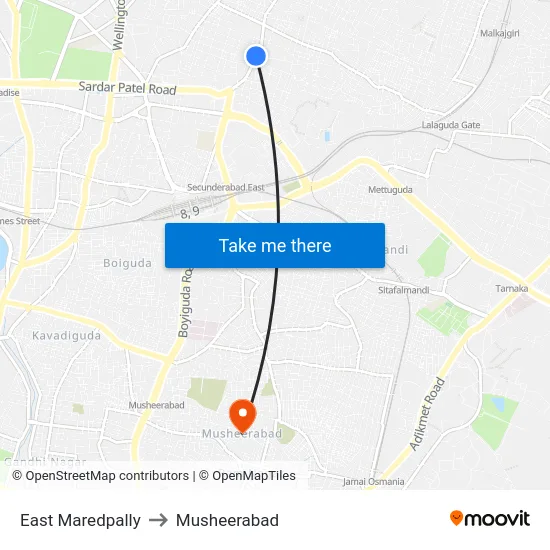 East Maredpally to Musheerabad map