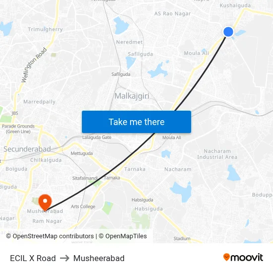 ECIL X Road to Musheerabad map