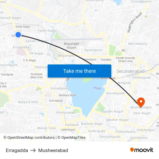 Erragadda to Musheerabad map