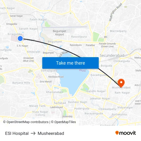 ESI Hospital to Musheerabad map