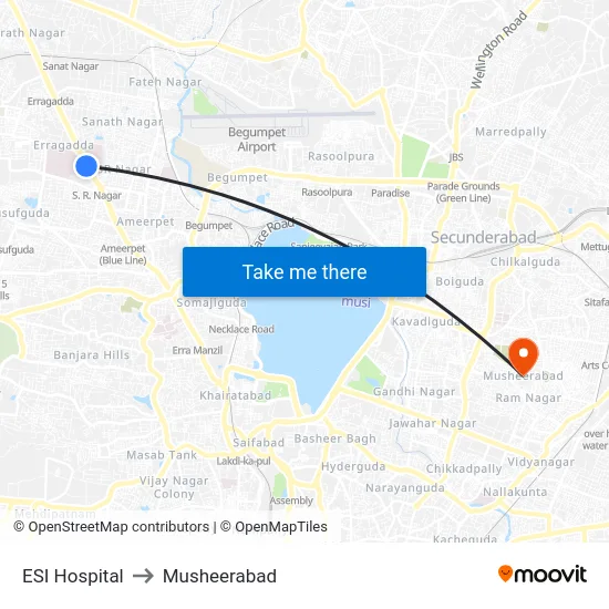 ESI Hospital to Musheerabad map