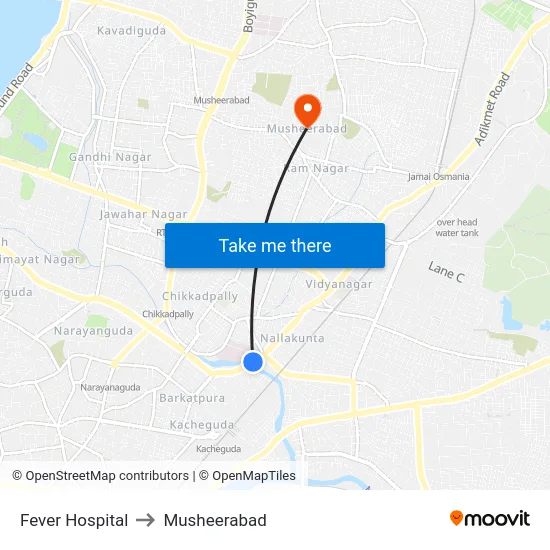 Fever Hospital to Musheerabad map
