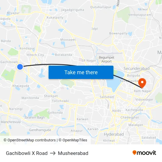 Gachibowli X Road to Musheerabad map
