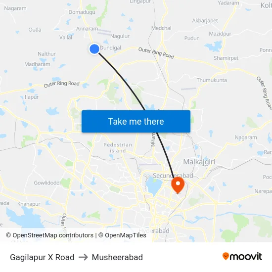 Gagilapur X Road to Musheerabad map