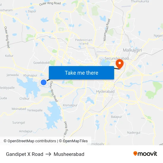 Gandipet X Road to Musheerabad map