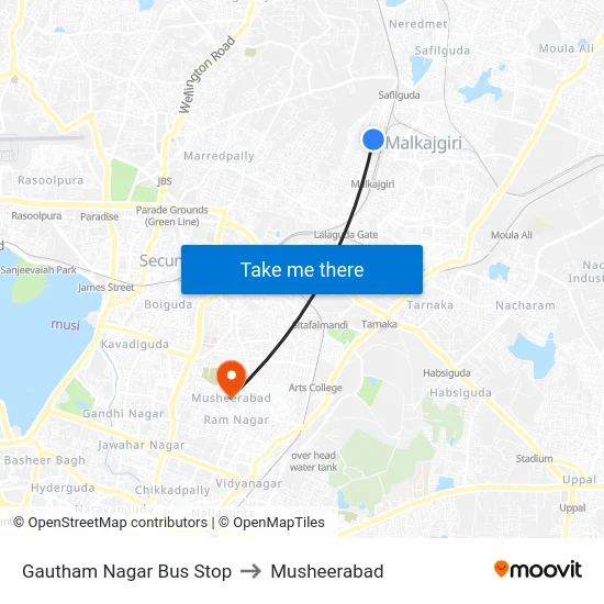Gautham Nagar Bus Stop to Musheerabad map