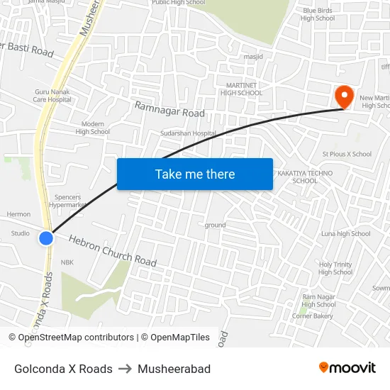 Golconda X Roads to Musheerabad map