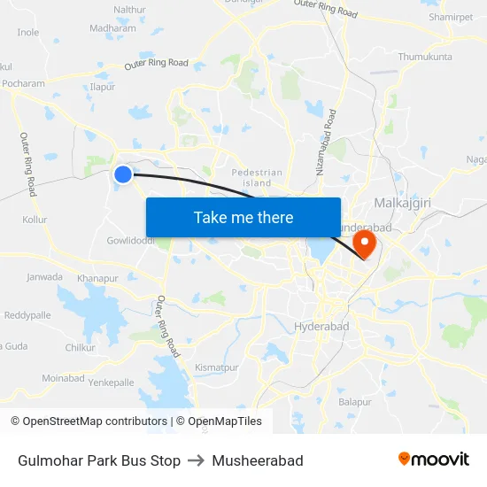Gulmohar Park Bus Stop to Musheerabad map