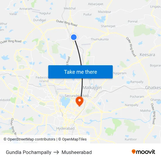 Gundla Pochampally to Musheerabad map