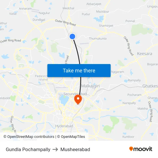 Gundla Pochampally to Musheerabad map