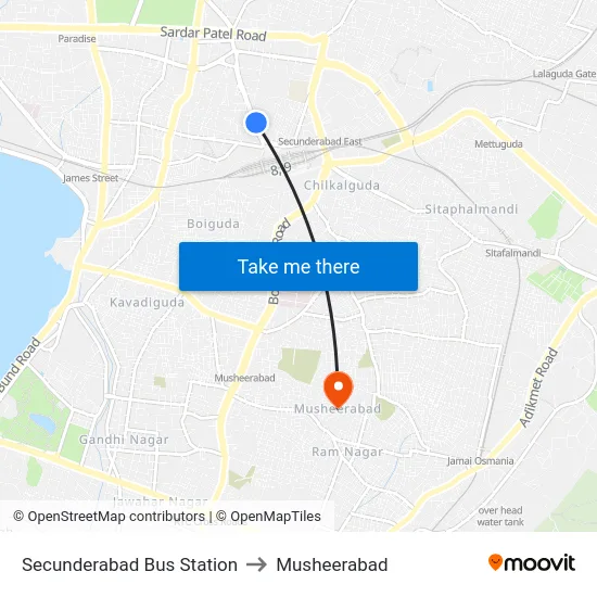 Secunderabad Bus Station to Musheerabad map