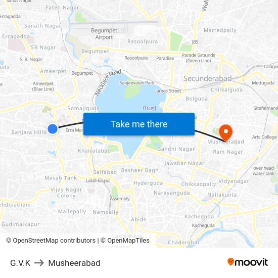 G.V.K to Musheerabad map