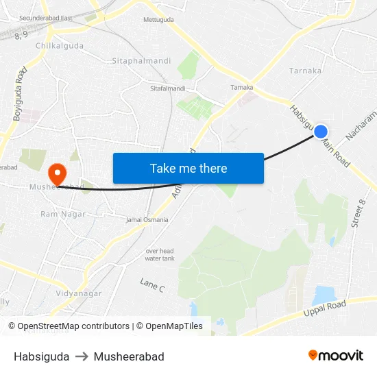 Habsiguda to Musheerabad map