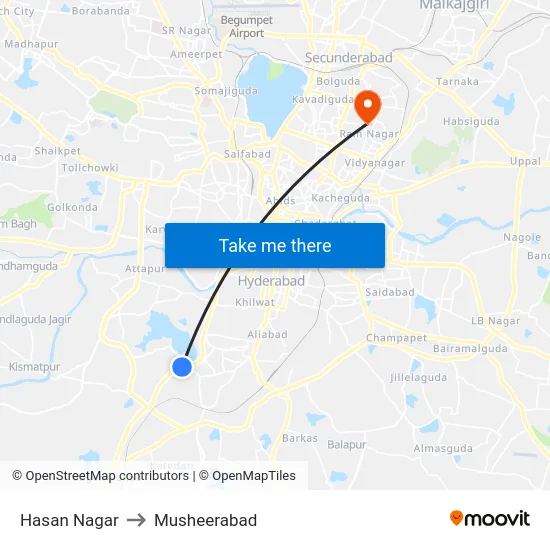 Hasan Nagar to Musheerabad map
