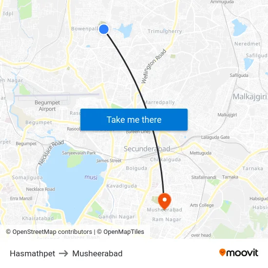 Hasmathpet to Musheerabad map