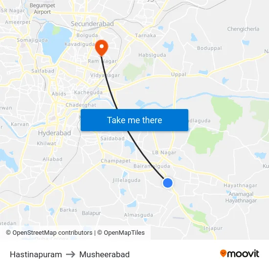 Hastinapuram to Musheerabad map