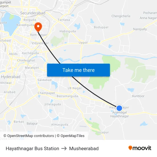 Hayathnagar Bus Station to Musheerabad map