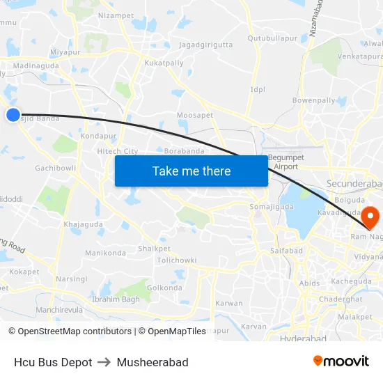 Hcu Bus Depot to Musheerabad map
