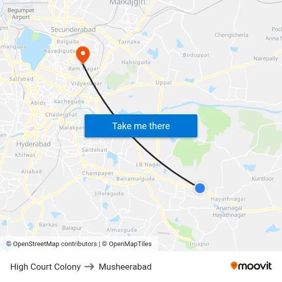 High Court Colony to Musheerabad map