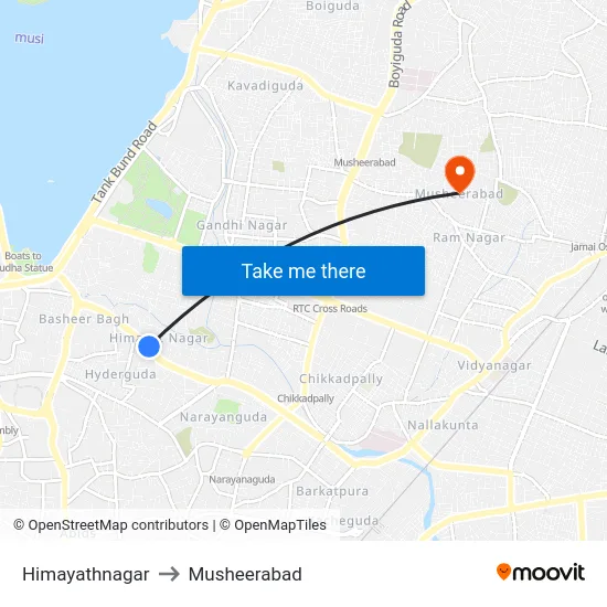 Himayathnagar to Musheerabad map