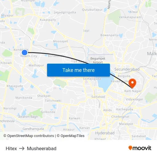 Hitex to Musheerabad map