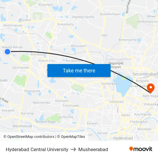 Hyderabad Central University to Musheerabad map
