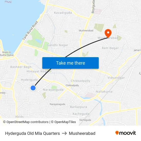 Hyderguda Old Mla Quarters to Musheerabad map