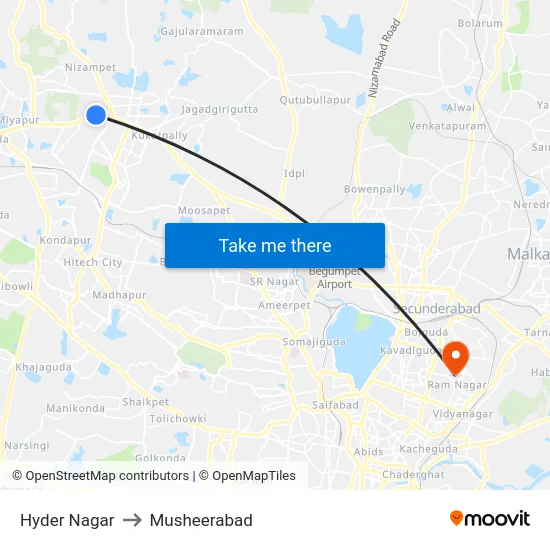 Hyder Nagar to Musheerabad map