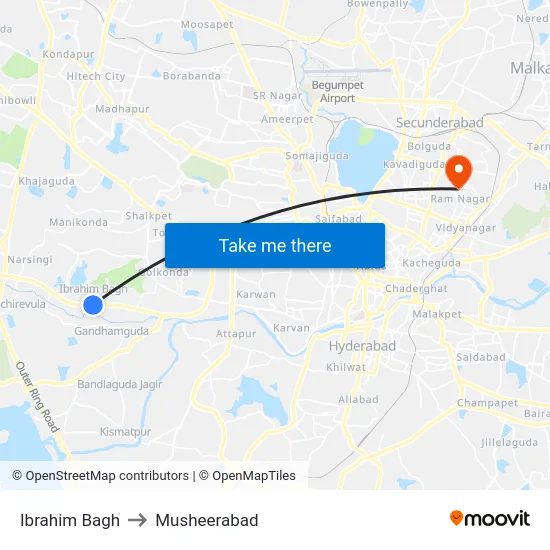 Ibrahim Bagh to Musheerabad map