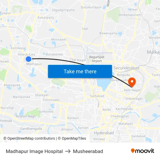 Madhapur Image Hospital to Musheerabad map