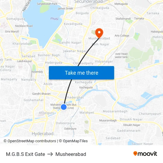 M.G.B.S Exit Gate to Musheerabad map