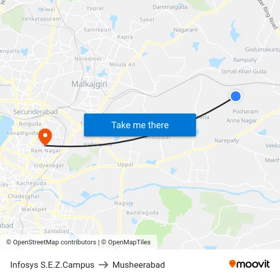 Infosys S.E.Z.Campus to Musheerabad map