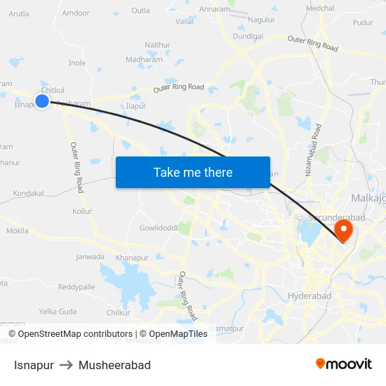 Isnapur to Musheerabad map